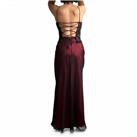 Blondie Nites by Jaslene Women's Red Mesh Overlay Maxi Dress - Picture 10 of 10